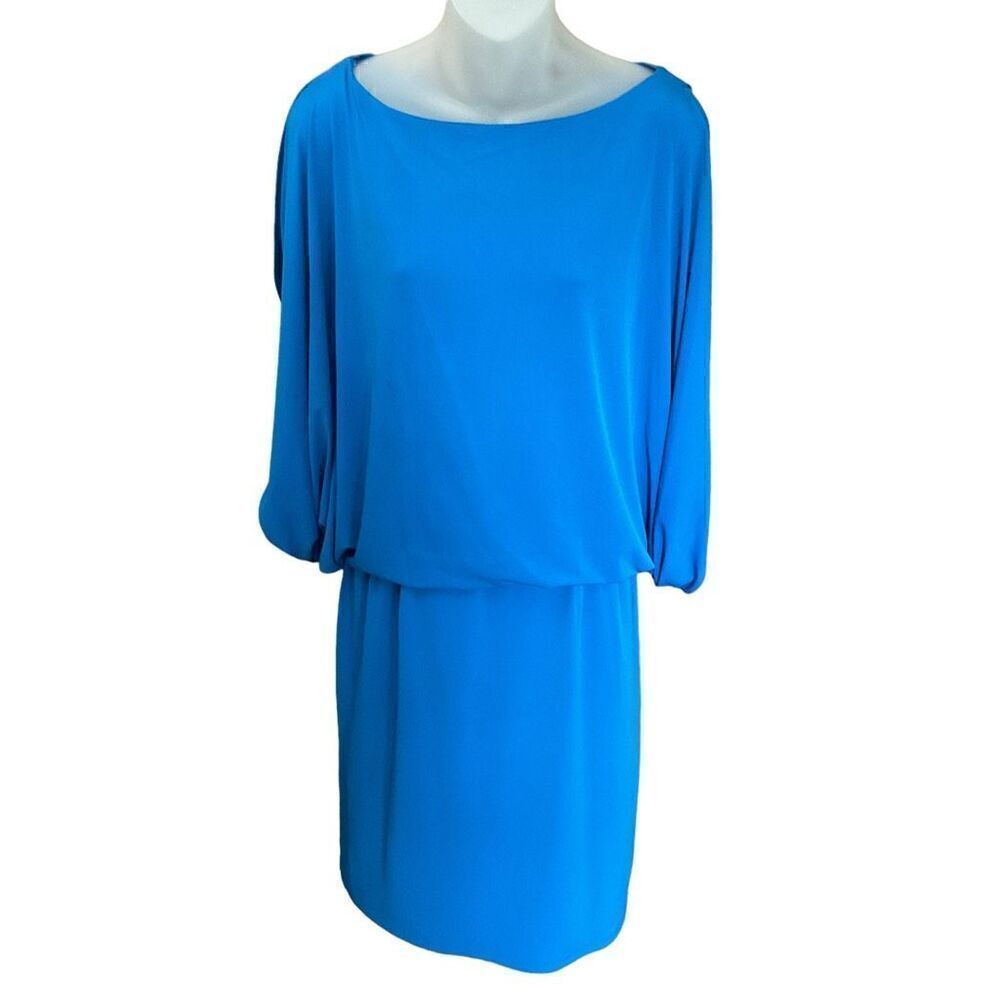 Jessica Simpson Women's Blouson Dress Size 10 Blue Knee Length 3/4 Sleeve